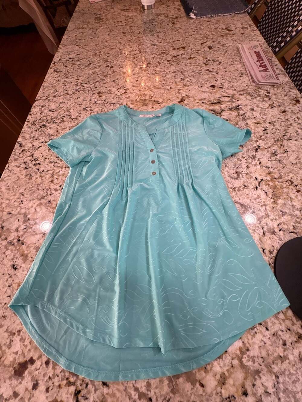 Notations Short Sleeve Embroidered Yoke Blouse Size S Turquoise